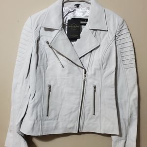 Genuine Lambskin Pearl White Leather Moto Jacket